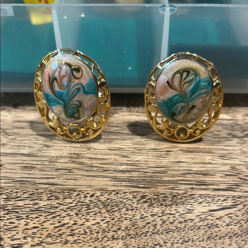 Gold and Multicolor Clip-On Earrings